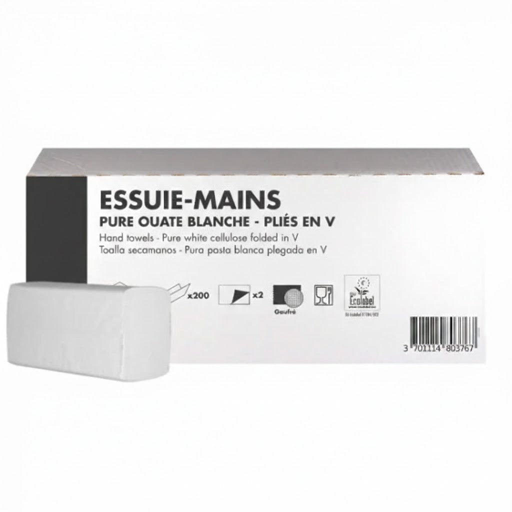 Essuie-Mains Pliés en V - Pure Ouate Premium (Carton 3000 feuilles)